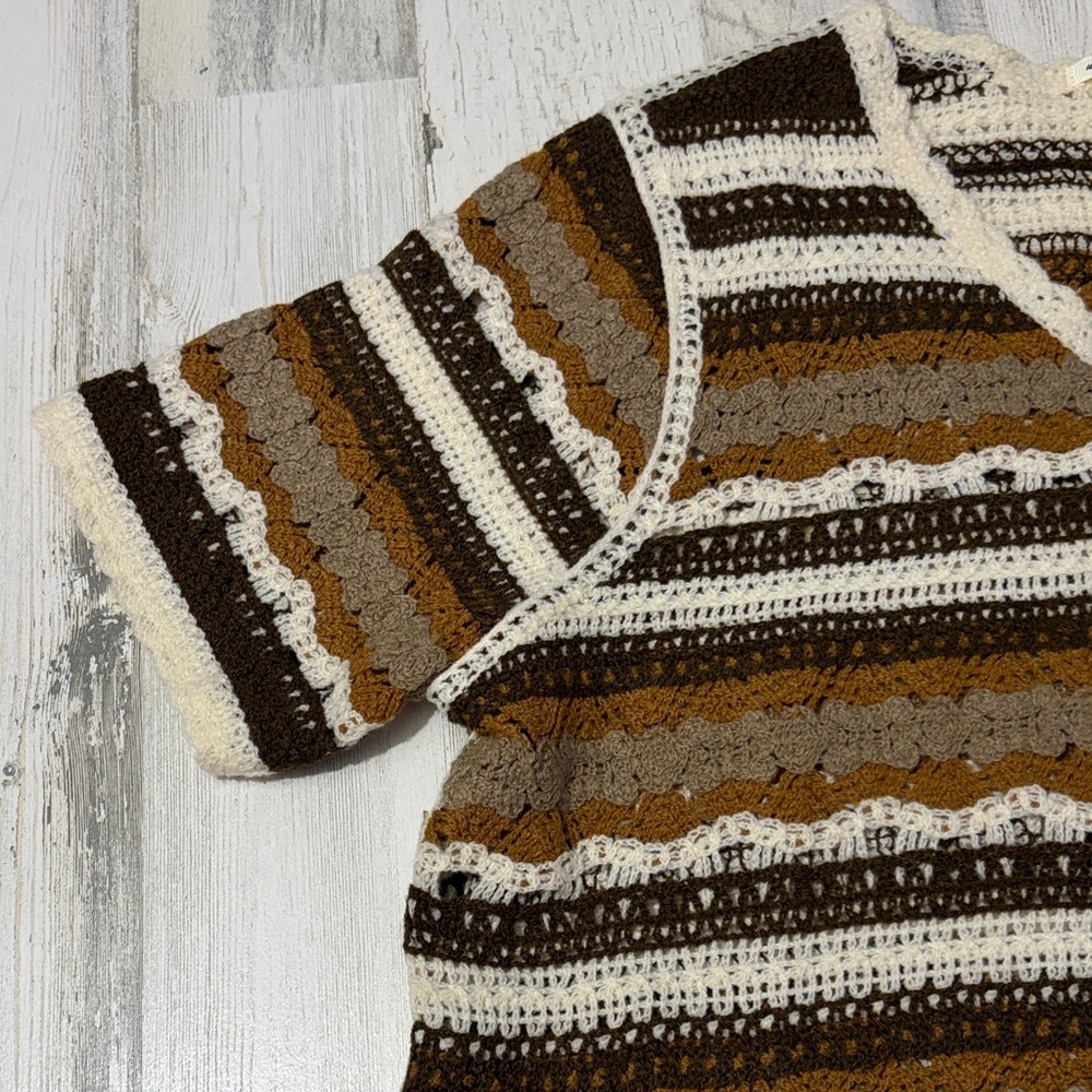 Ultra Pink Brown and Cream Striped Crochet Top - Picture 2 of 10